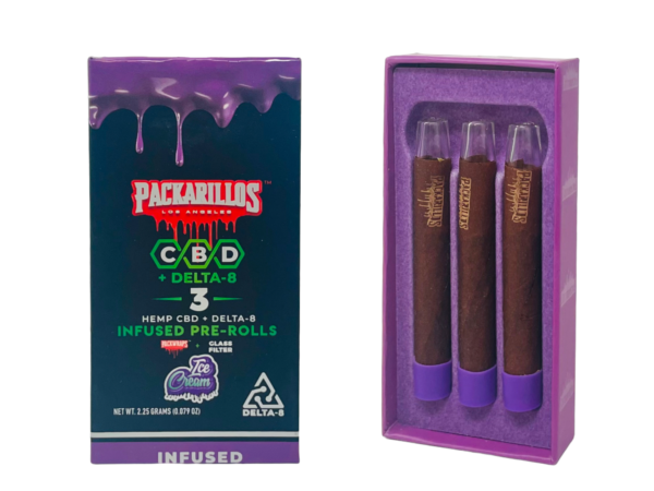image showing front of opened packarillos 3 in 1 delta 8 infused ice cream cbd on sale near you